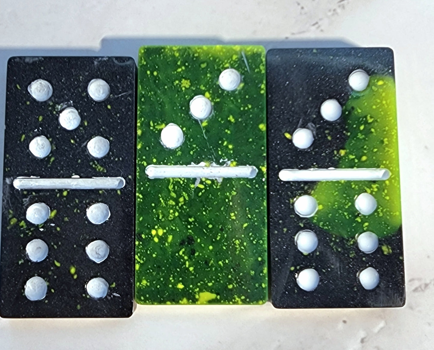 Handmade Resin Dominos - Single Set of 28 Tiles for Kids Ages 3+, Fun Educational Toy for the Classroom or Home, Excellent for Game Night or Travel - Green and Black Glow