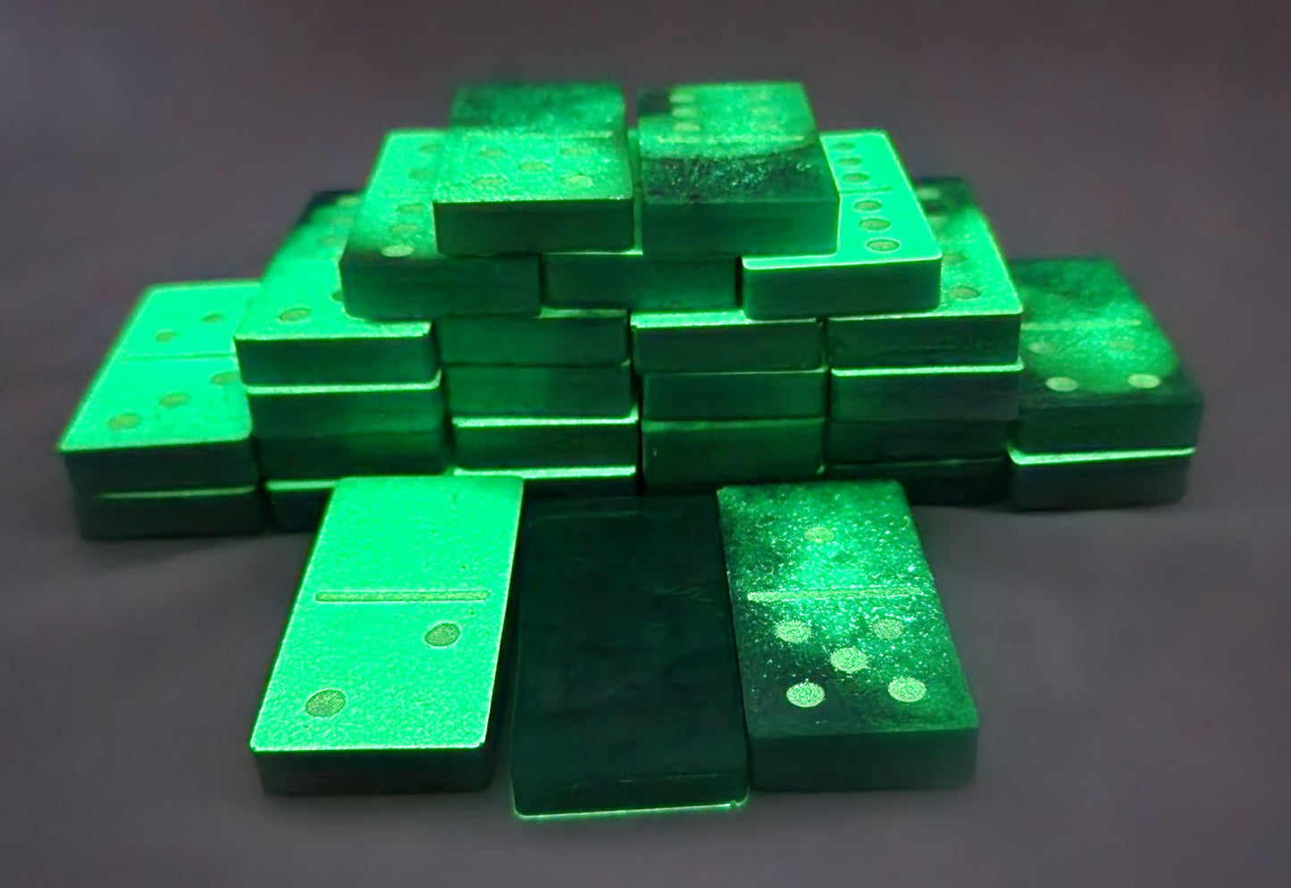 Handmade Resin Dominos - Single Set of 28 Tiles for Kids Ages 3+, Fun Educational Toy for the Classroom or Home, Excellent for Game Night or Travel - ( 2.75" x 1.75" x .25" in size ) Teal Glow