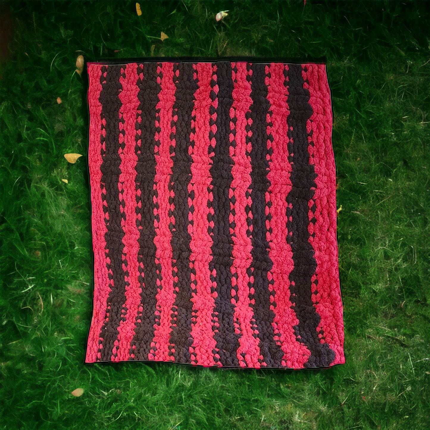 Cozy Super Soft Hand-Knit Chunky Chenille Blankets for Babies, Toddlers & Bigger Kids from WanderLost Kids 38” x 58” Red & Black Striped