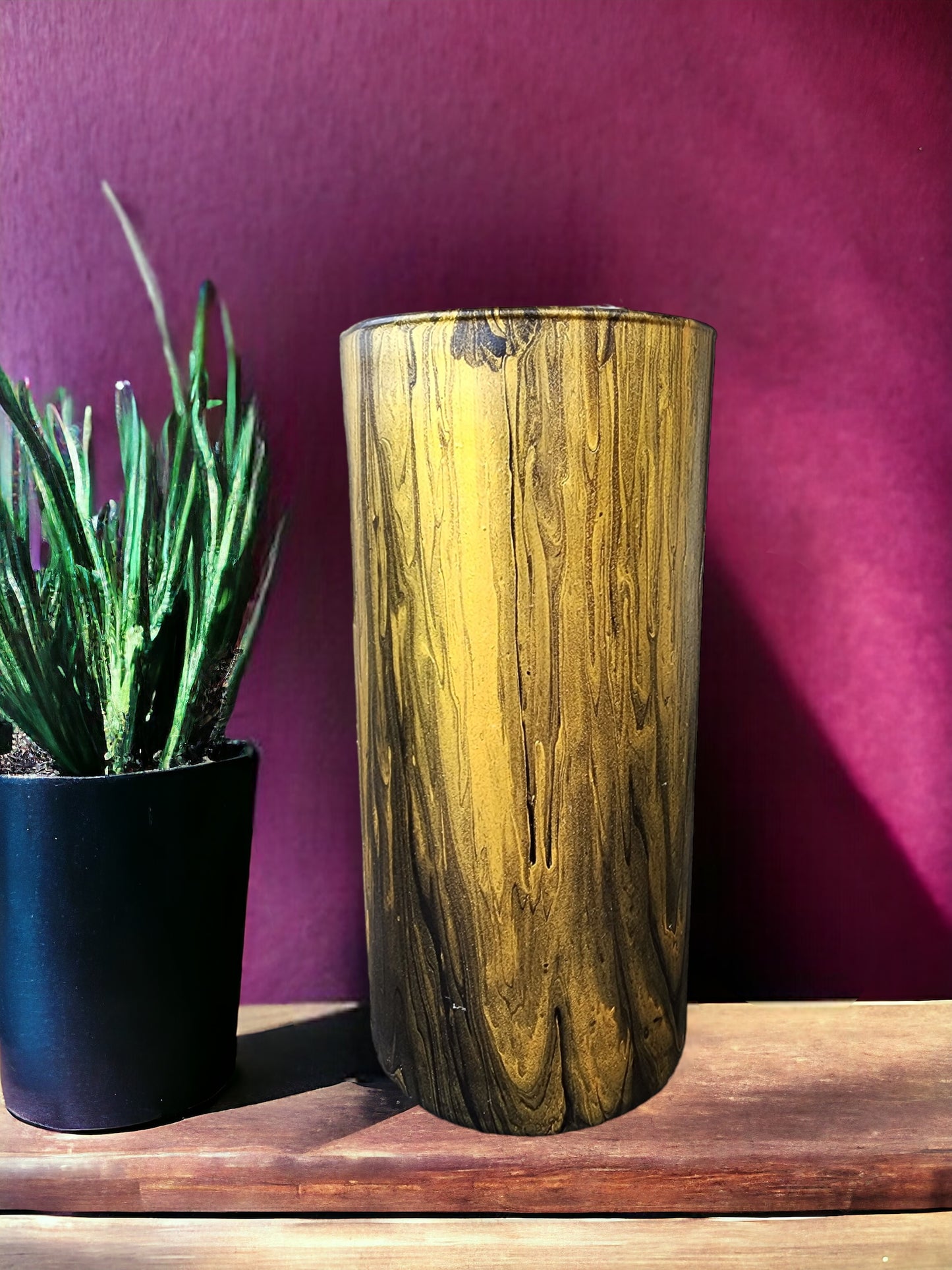 Enchanting Hand-Pour Painted Glass Flower Vase for Home & Office - 7 Inches tall- One-of-a-Kind Artistry by WanderLost Artz - Black Gold