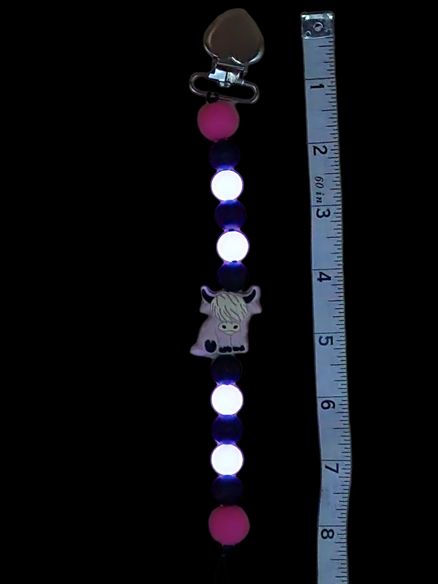Silicone Beaded Pacifier Clip ~10” Length, Food-Safe Silicone, Multiple Cute Designs to Choose From! Glow in the Dark Series