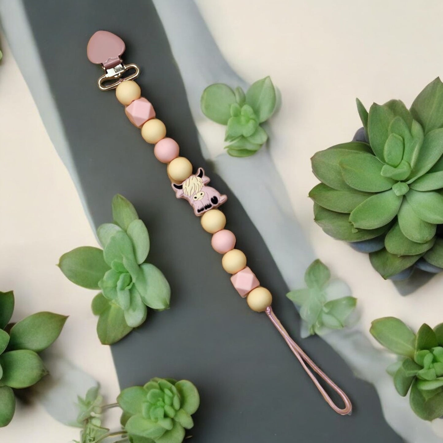 Silicone Beaded Pacifier Clip ~10” Length, Food-Safe Silicone, Multiple Cute Designs to Choose From!