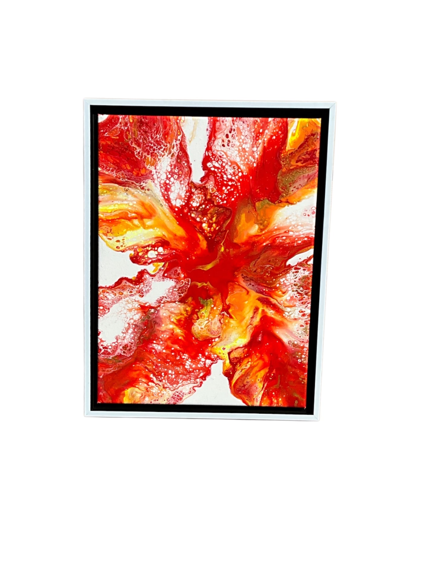 WanderLost Artz Original Canvas Paintings - Unique One of a Kind Original Canvas Painting with White Floating Frame for Home, Office, Gift Giving Fire Elemental