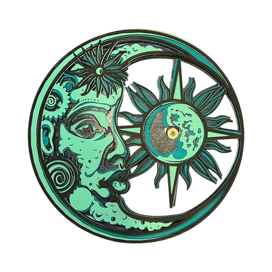 6-Layer Moon and Sun Wall Clock — Celestial Multi-Layer Art with Clock in Sun