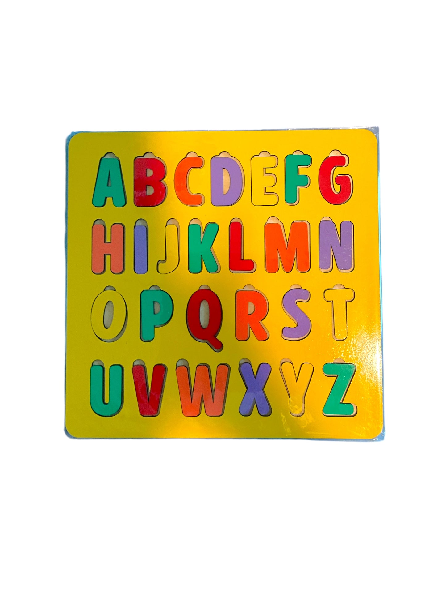 Colorful Wooden Alphabet Puzzle for Kids — 11" x 10" Montessori Learning Toy with Easy-Grip 1" Letters, Available in Painted or DIY Unpainted Versions