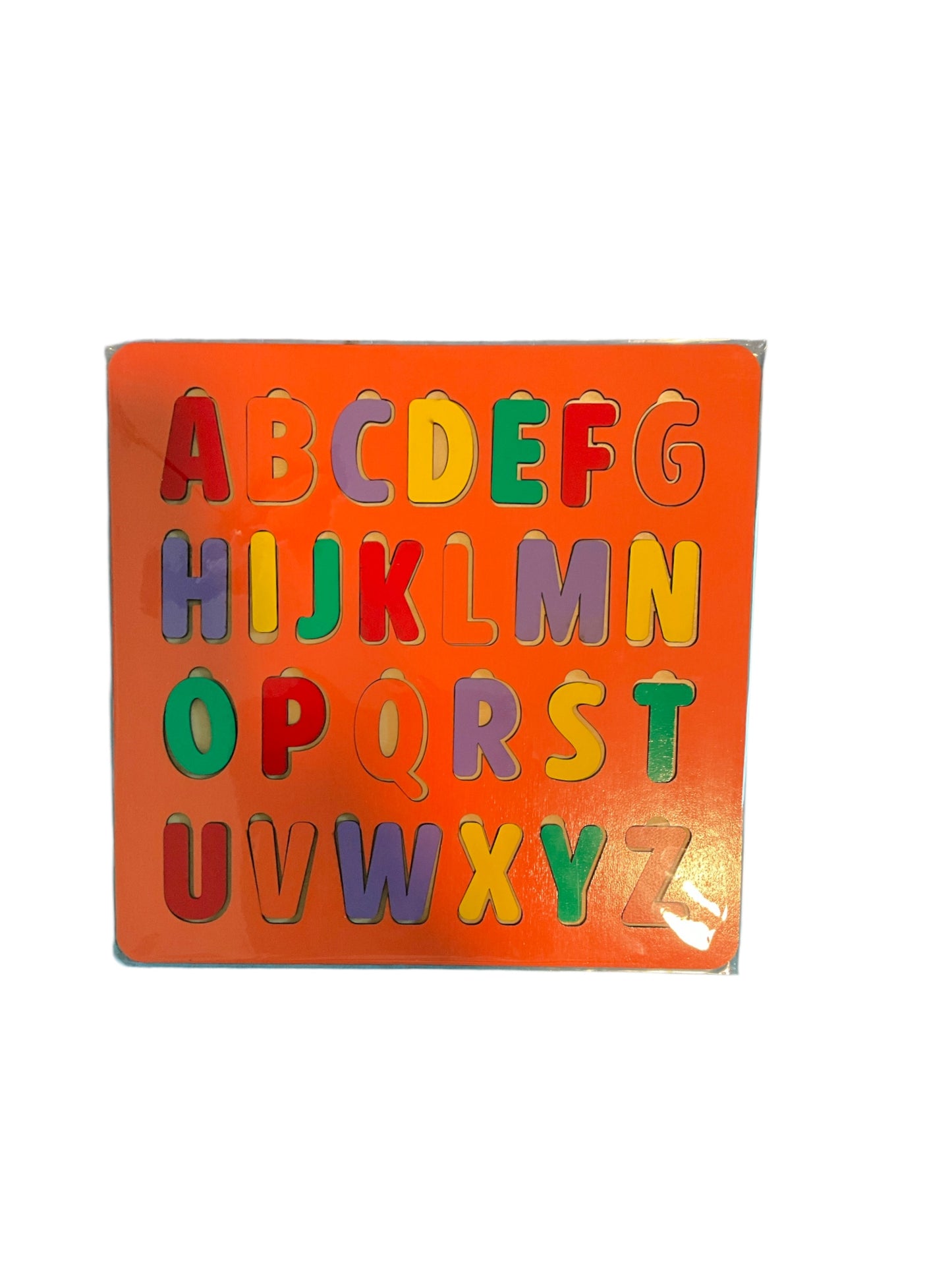 Colorful Wooden Alphabet Puzzle for Kids — 11" x 10" Montessori Learning Toy with Easy-Grip 1" Letters, Available in Painted or DIY Unpainted Versions