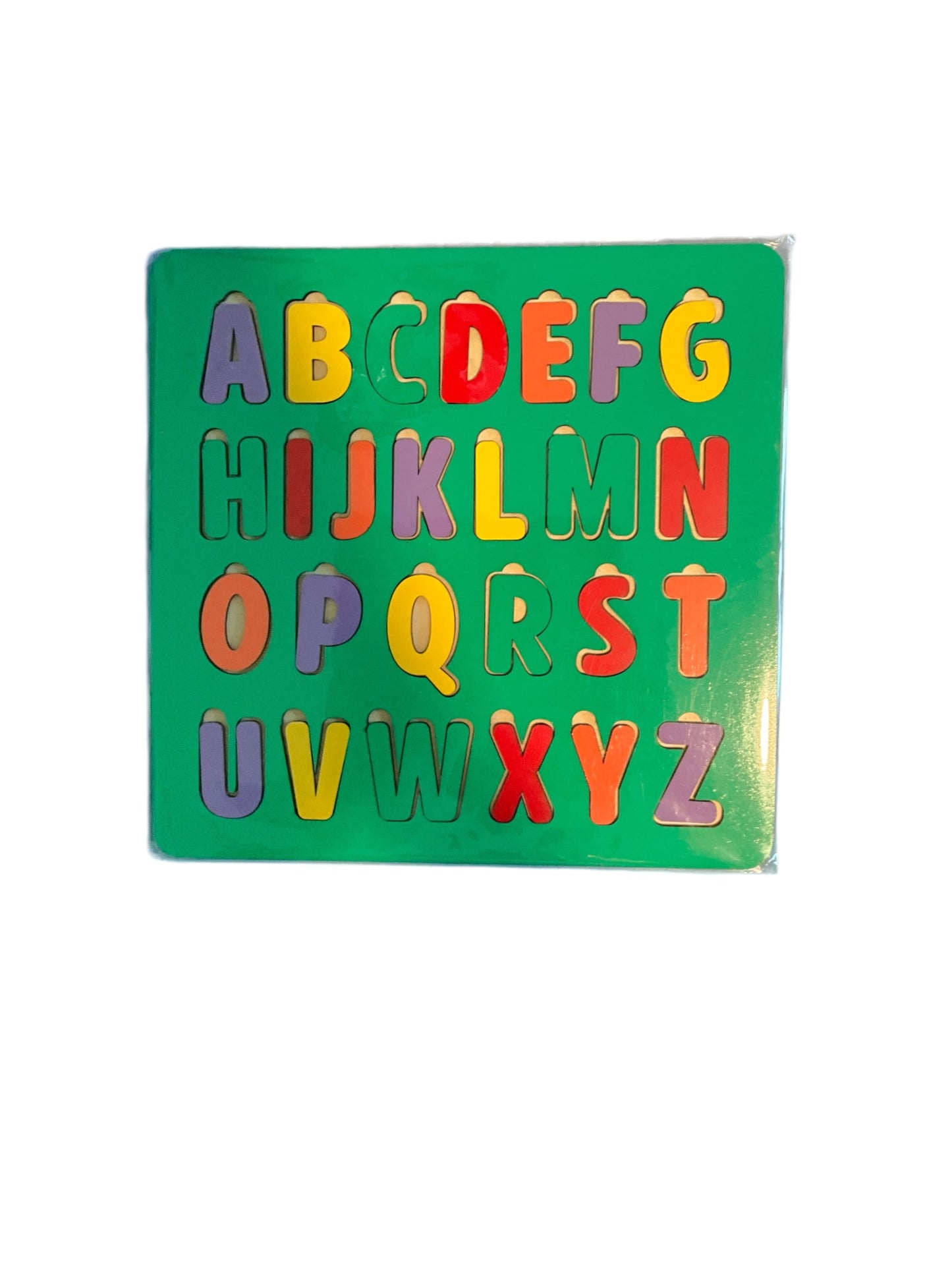 Colorful Wooden Alphabet Puzzle for Kids — 11" x 10" Montessori Learning Toy with Easy-Grip 1" Letters, Available in Painted or DIY Unpainted Versions