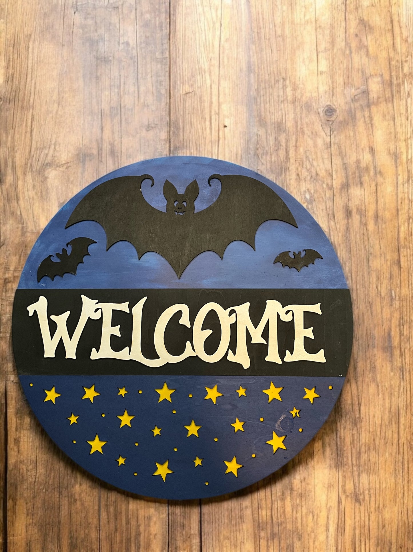 Handmade Wooden Welcome Sign – 11–12" Round Door Hanger, Rustic, Aztec, and Seasonal Designs