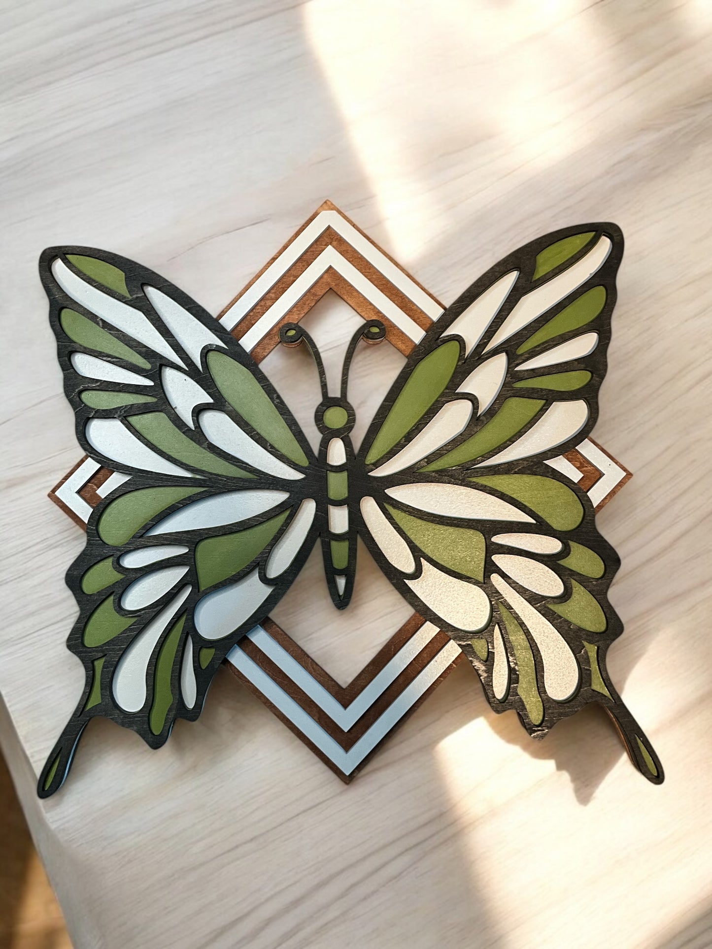 Handcrafted 4-Layer Wooden Boho Nature Wall Art – Hummingbird, Butterfly, Dragonfly & Floral Design