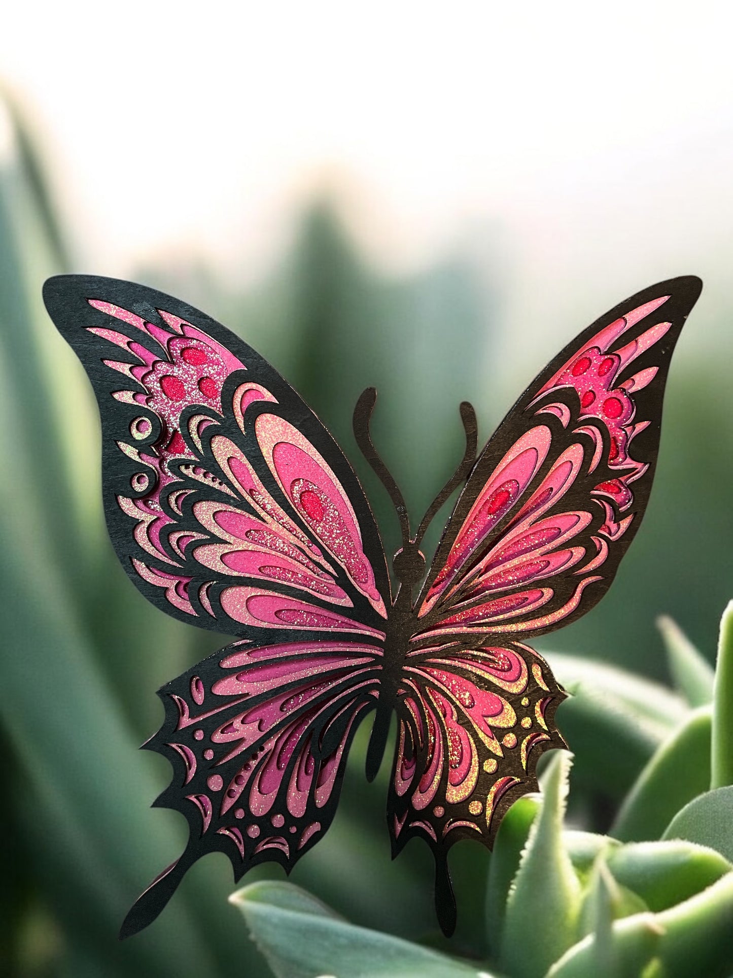 Pink Glitter Butterfly Multilayer Wall Art