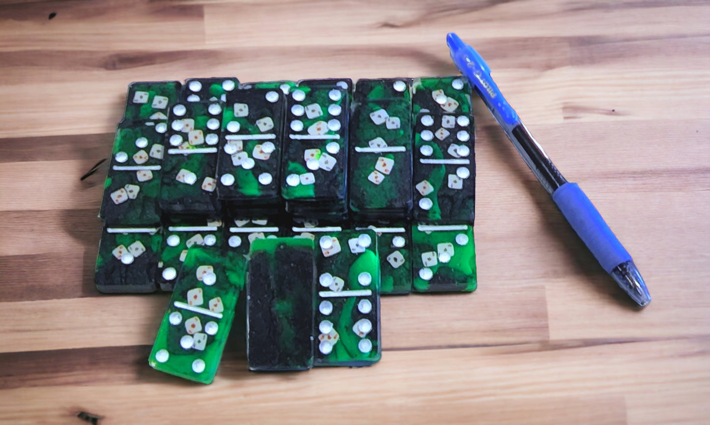 Handmade Resin Dominos - Single Set of 28 Tiles for Kids Ages 3+, Fun Educational Toy for the Classroom or Home - Poker Rules Domino