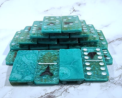 Handmade Resin Dominos -  Single Set of 28 Tiles for Kids Ages 3+,  Fun Educational Toy for the Classroom or Home, Excellent for Game Night or Travel - Shark Teeth