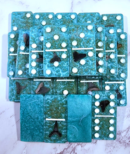 Handmade Resin Dominos -  Single Set of 28 Tiles for Kids Ages 3+,  Fun Educational Toy for the Classroom or Home, Excellent for Game Night or Travel - Shark Teeth