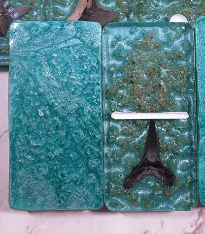 Handmade Resin Dominos -  Single Set of 28 Tiles for Kids Ages 3+,  Fun Educational Toy for the Classroom or Home, Excellent for Game Night or Travel - Shark Teeth