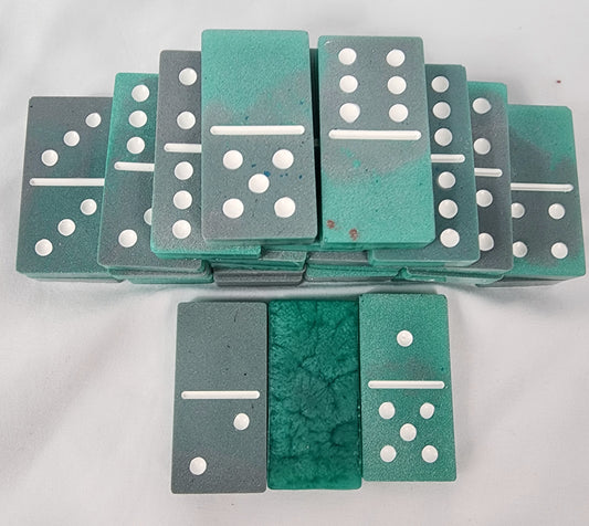 Handmade Resin Dominos -  Single Set of 28 Tiles for Kids Ages 3+,  Fun Educational Toy for the Classroom or Home, Excellent for Game Night or Travel - ( 2.75" x 1.75" x .25" in size ) Teal Glow