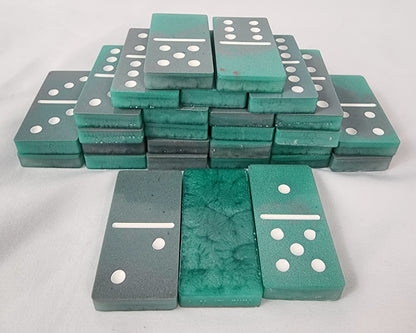 Handmade Resin Dominos -  Single Set of 28 Tiles for Kids Ages 3+,  Fun Educational Toy for the Classroom or Home, Excellent for Game Night or Travel - ( 2.75" x 1.75" x .25" in size ) Teal Glow