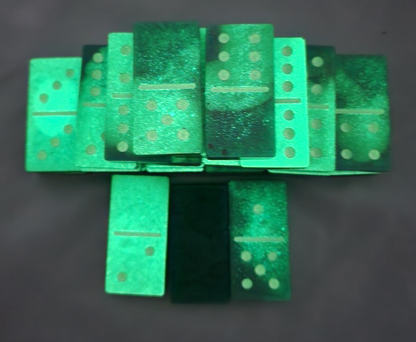 Handmade Resin Dominos -  Single Set of 28 Tiles for Kids Ages 3+,  Fun Educational Toy for the Classroom or Home, Excellent for Game Night or Travel - ( 2.75" x 1.75" x .25" in size ) Teal Glow