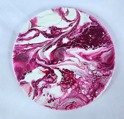 Raspberry Swirl - Handcrafted Circle Ceramic Coasters for Beverages, Cups - Heat Resistant for Mugs, Cups, Office, Kitchen, Home Decor - Cork Base Set of 4 Circle