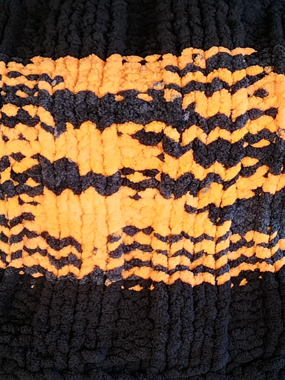 Cozy Wanderlost Kids Hand-Knit Chunky Chenille Blankets for Babies, Toddlers and Bigger Kids 38” x 55” Orange and Black