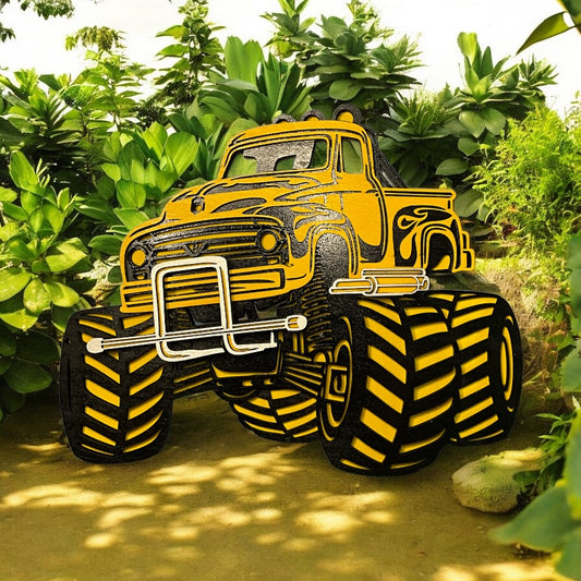 Fun 3D Monster Truck Wall Decor for Kids — Black & Yellow Layered Art