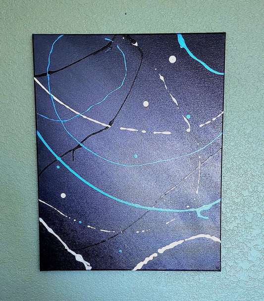 Hand-Poured Original Canvas Paintings for Home, Office, Gift Giving - 16"x20" - "Black Splat"