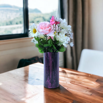 7" Cylinder Painted Glass Decorative Vase - Handmade Glass Flower Vase (Dark Purple and White)