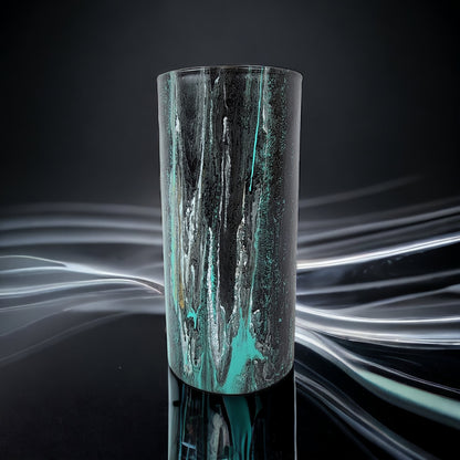 7" Cylinder Painted Glass Decorative Vase - Handmade Glass Flower Vase for Centerpieces, Décor, Flowers, Modern Home and Office Décor (Black and Teal)