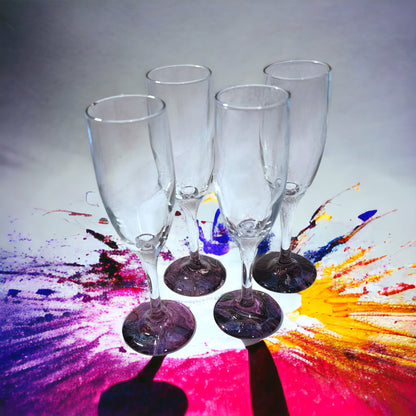 Glass Wine Flutes - Elegance in Every Sip: Set of 4 Hand-Dipped Wine Flutes in Deep Purples and Black 6 Ounces WanderLost Artz