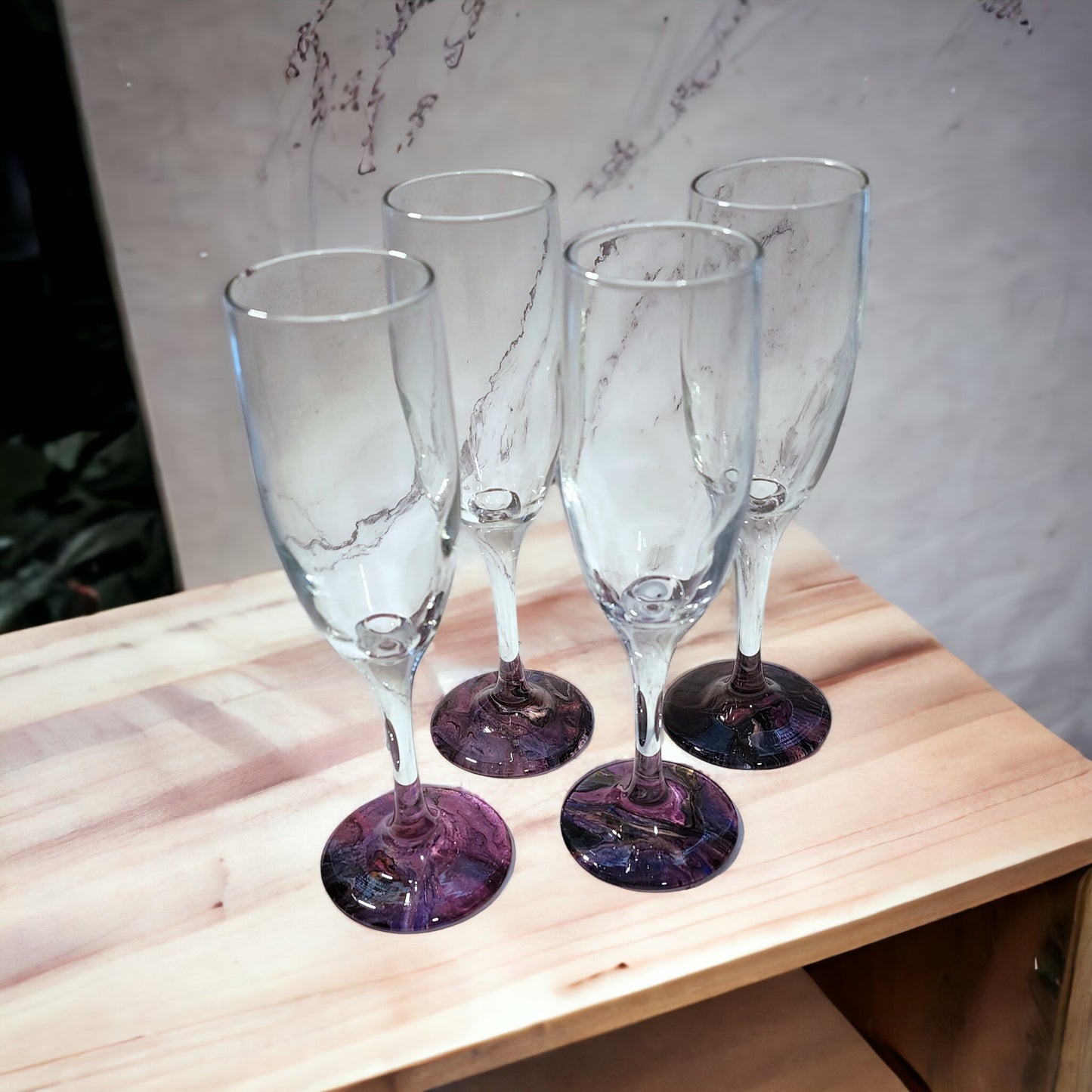 Glass Wine Flutes - Elegance in Every Sip: Set of 4 Hand-Dipped Wine Flutes in Deep Purples and Black 6 Ounces WanderLost Artz