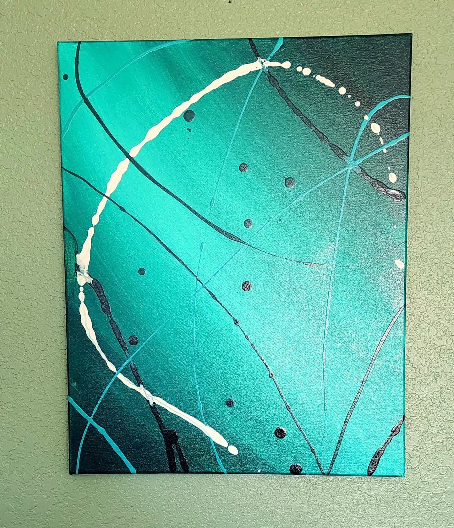 Hand-Poured Original Canvas Paintings for Home, Office, Gift Giving - 16 x 20" - "Green Splat"