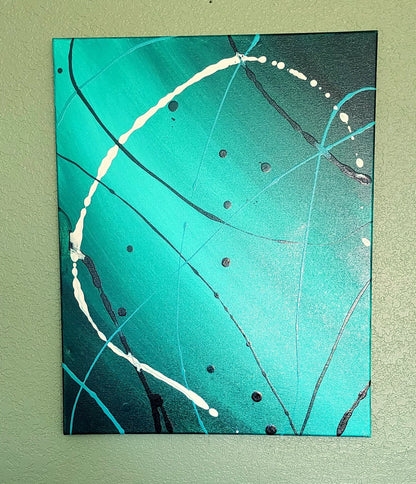 Hand-Poured Original Canvas Paintings for Home, Office, Gift Giving - 16 x 20" - "Green Splat"