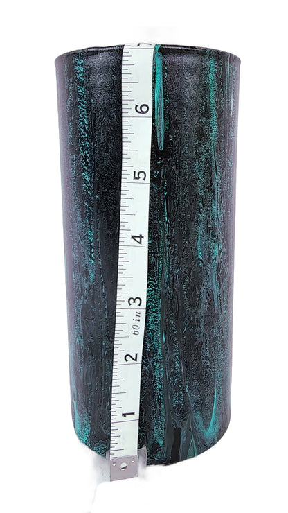 7" Cylinder Painted Glass Decorative Vase - Handmade Glass Flower Vase for Centerpieces, Décor, Flowers, Modern Home and Office Décor (Black and Teal)