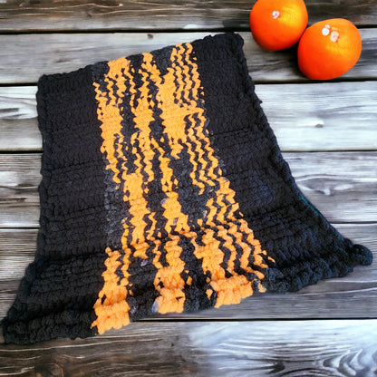 Cozy Wanderlost Kids Hand-Knit Chunky Chenille Blankets for Babies, Toddlers and Bigger Kids 38” x 55” Orange and Black