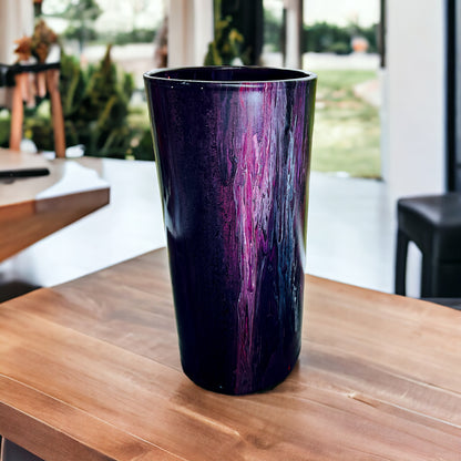 7" Cylinder Painted Glass Decorative Vase - Handmade Glass Flower Vase (Dark Purple and White)