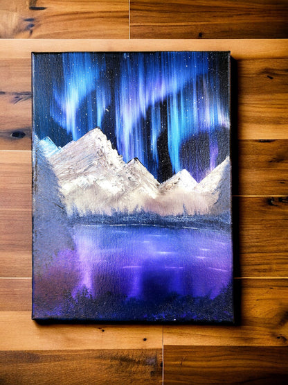 Aurora Night Purple - Original Oil Painting by WanderLost Art - Unique One of a Kind Original Canvas Paintings for Home, Office, Gift Giving 9" X 12"