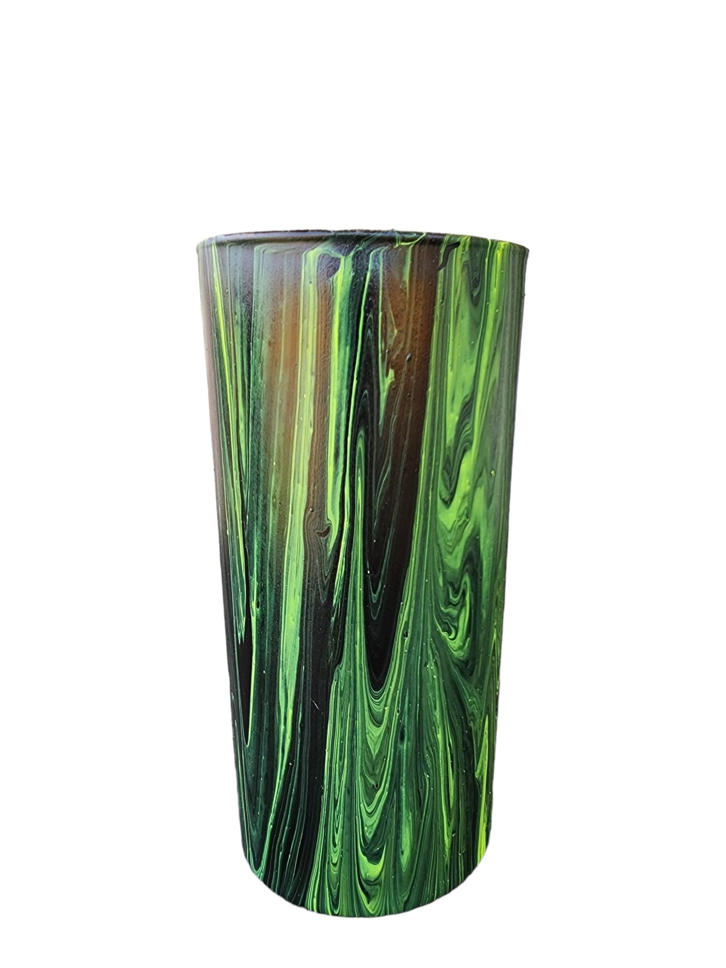 7" Cylinder Painted Glass Decorative Vase - Handmade Glass Flower Vase for Centerpieces, Décor, Flowers, Modern Home and Office Décor (Bright Green and Black)