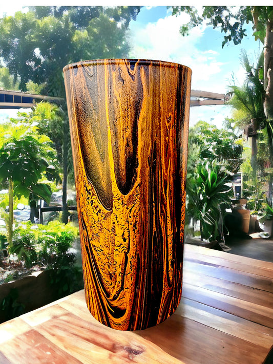 Enchanting Hand-Pour Painted Glass Flower Vase for Home & Office - 7 Inches tall- One-of-a-Kind Artistry by WanderLost Artz - Glowing Orange