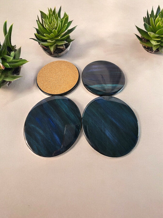 Dark Cosmos Handcrafted Circle Ceramic Coasters for Beverages, Cups - Heat Resistant for Mugs, Cups, Office, Kitchen, Home Decor - Cork Base Set of 4 Circle