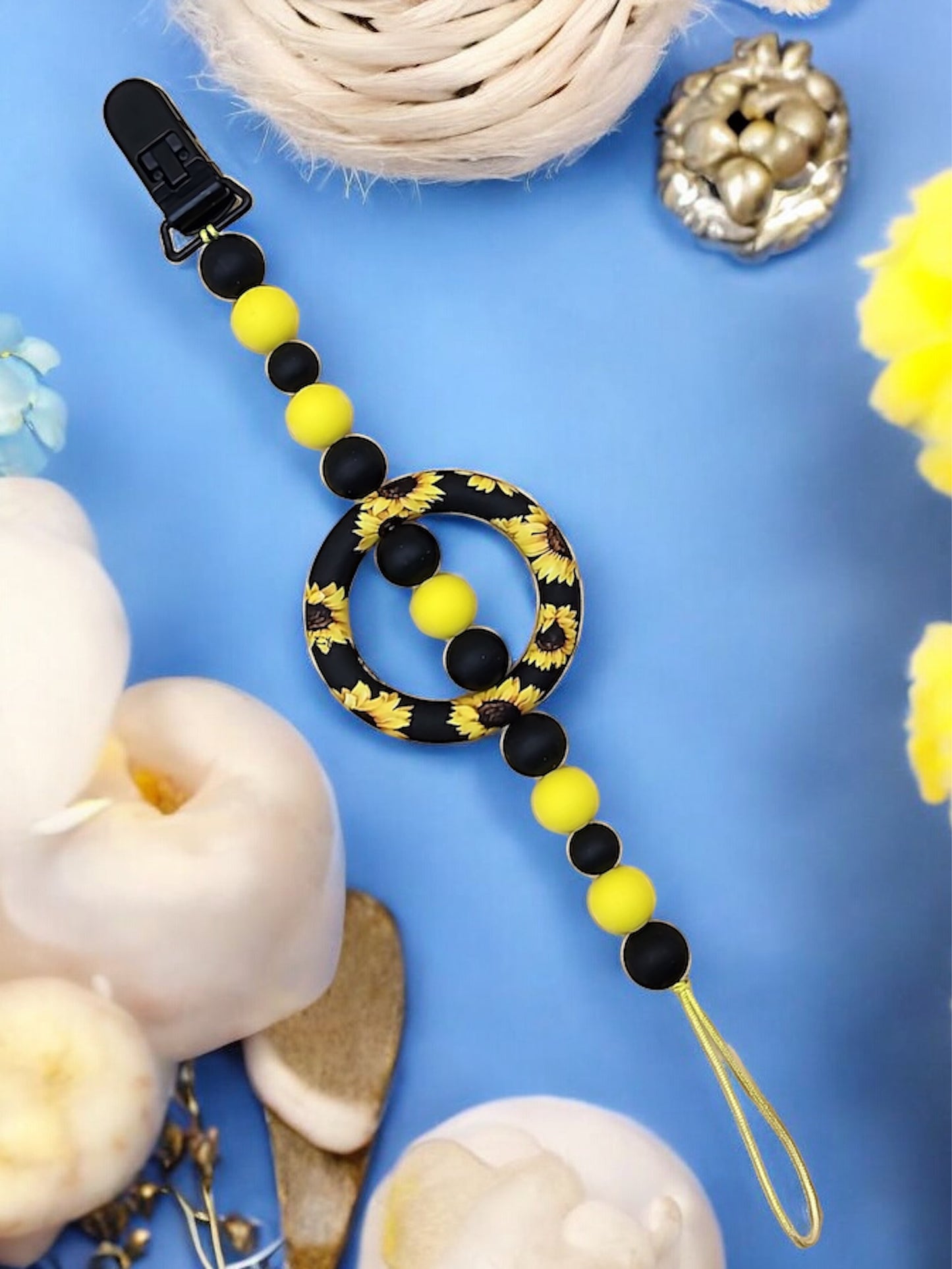 Silicone Beaded Pacifier Clip  ~10” Length, Food-Safe Silicone, Multiple Cute Designs to Choose From!