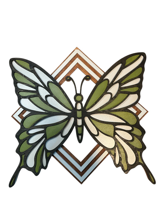 Handcrafted 4-Layer Wooden Boho Nature Wall Art – Hummingbird, Butterfly, Dragonfly & Floral Design