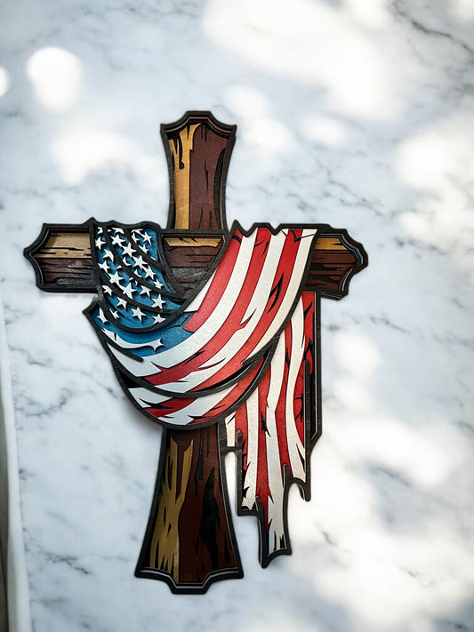 American Flag Cross Wall Art