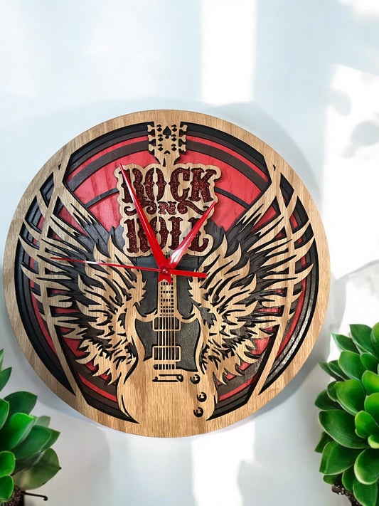 Rock & Roll Oak Wall Clock