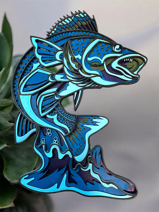 Handmade Multilayer Wood Bass Fish Wall Art