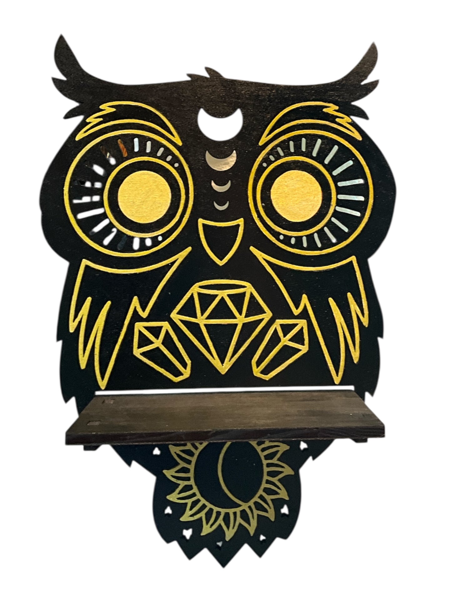 Mystic Owl Crystal Shelf – Handmade Wall Altar Display for Crystals, Stones & Sacred Decor