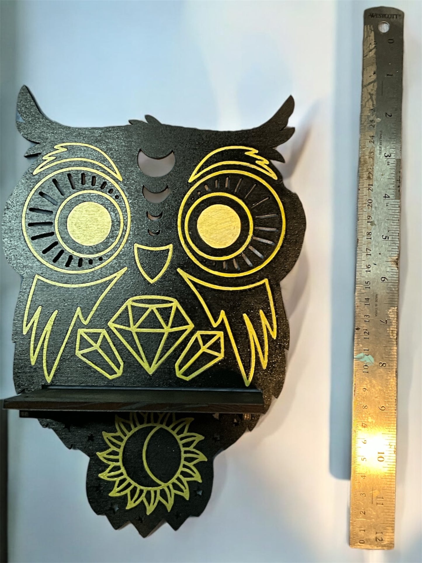 Mystic Owl Crystal Shelf – Handmade Wall Altar Display for Crystals, Stones & Sacred Decor