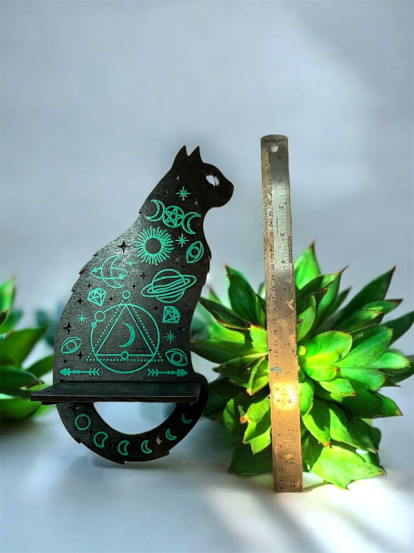 Mystic Cat Crystal Shelf – Handmade Wall Altar Display for Crystals, Stones & Sacred Decor