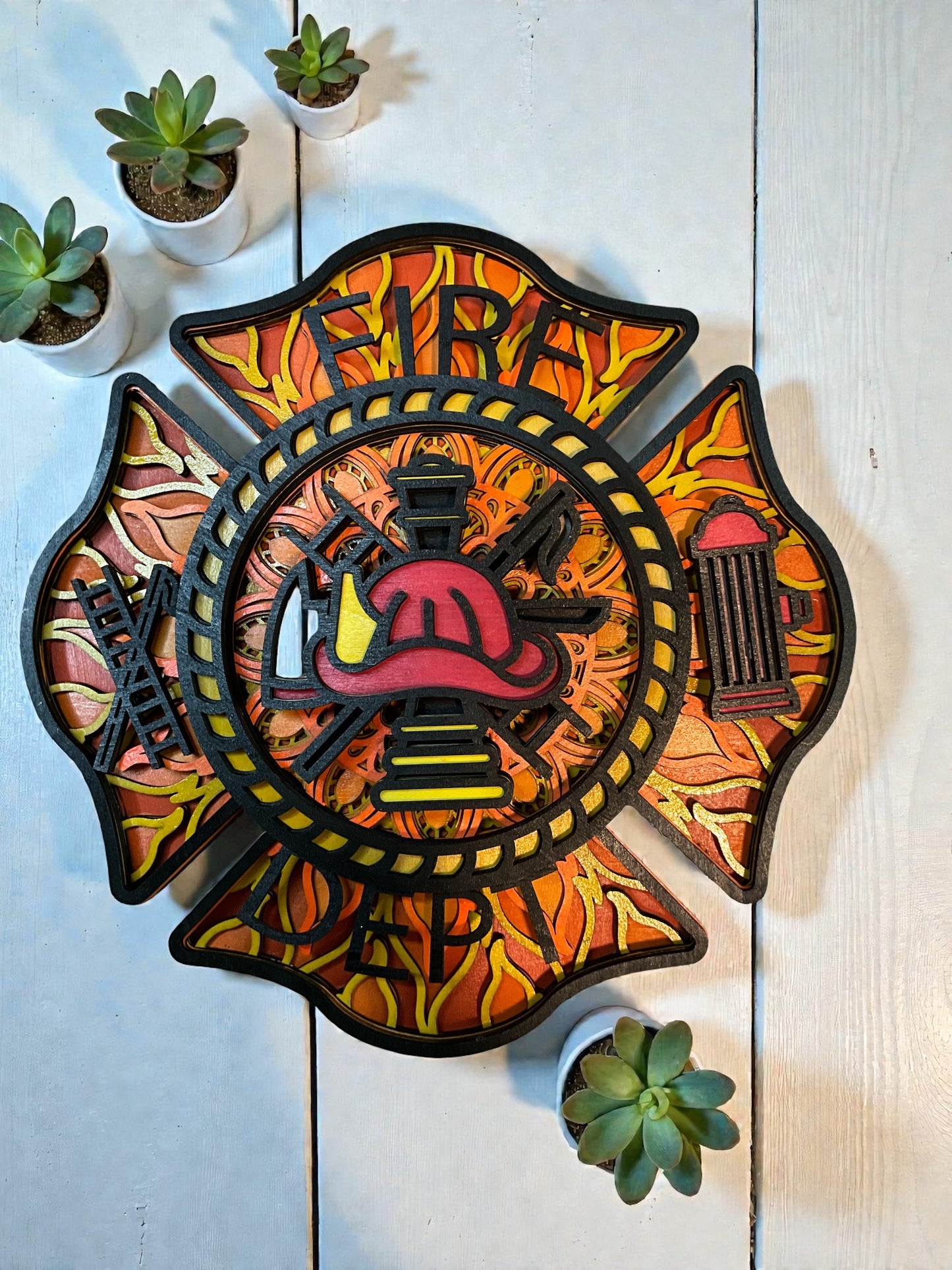 Firefighter Hard Hat Multilayer Wall Art