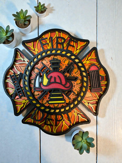 Firefighter Hard Hat Multilayer Wall Art