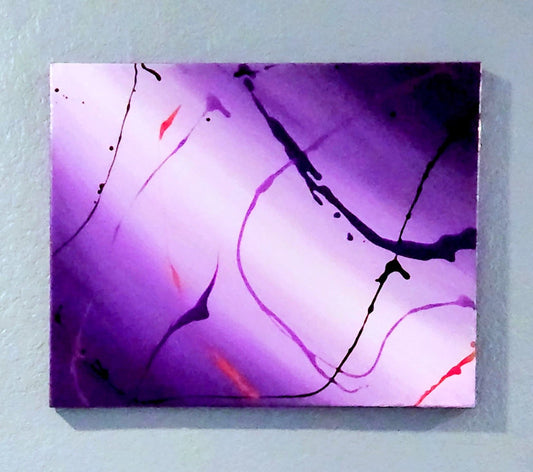 Hand-Poured Original Canvas Paintings for Home, Office, Gift Giving - 16” x 20" - "Purple Splat"