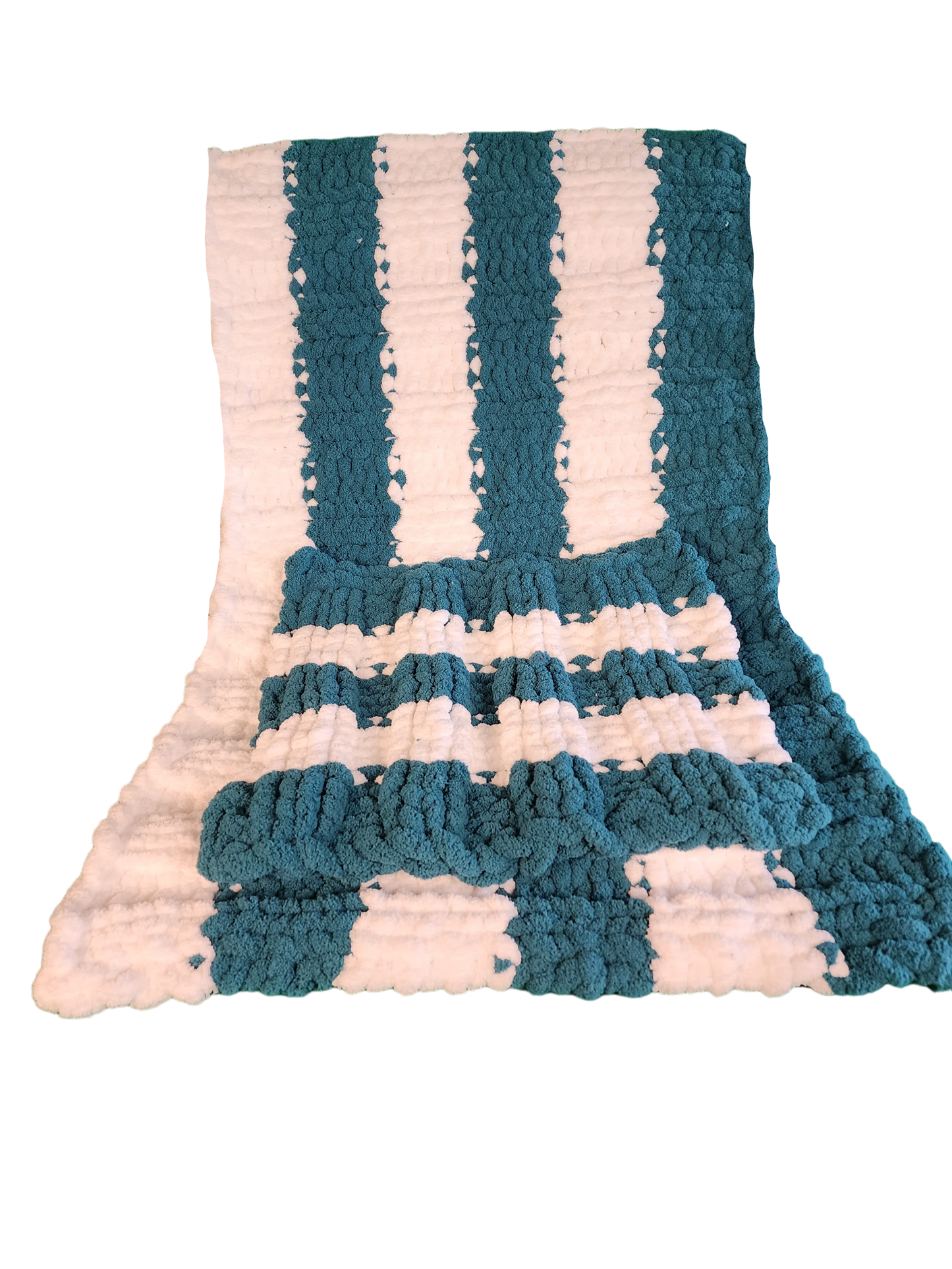 Cozy Super Soft Hand-Knit Chunky Chenille Blankets for Cribs, Baby Blanket Set from Wanderlost Kids (30" x 50"/ 18” x 20”) Teal Striped